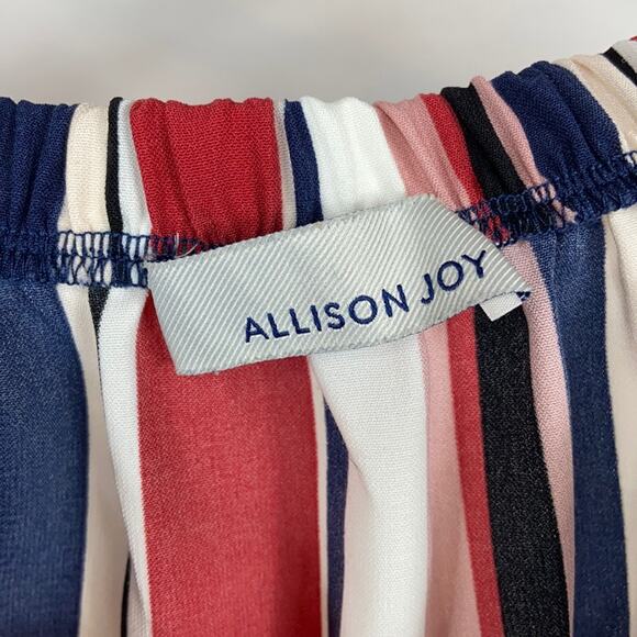 Evereve Allison Joy Medium Blouse Off the Shoulder Striped Top Red Blue White - Picture 6 of 7